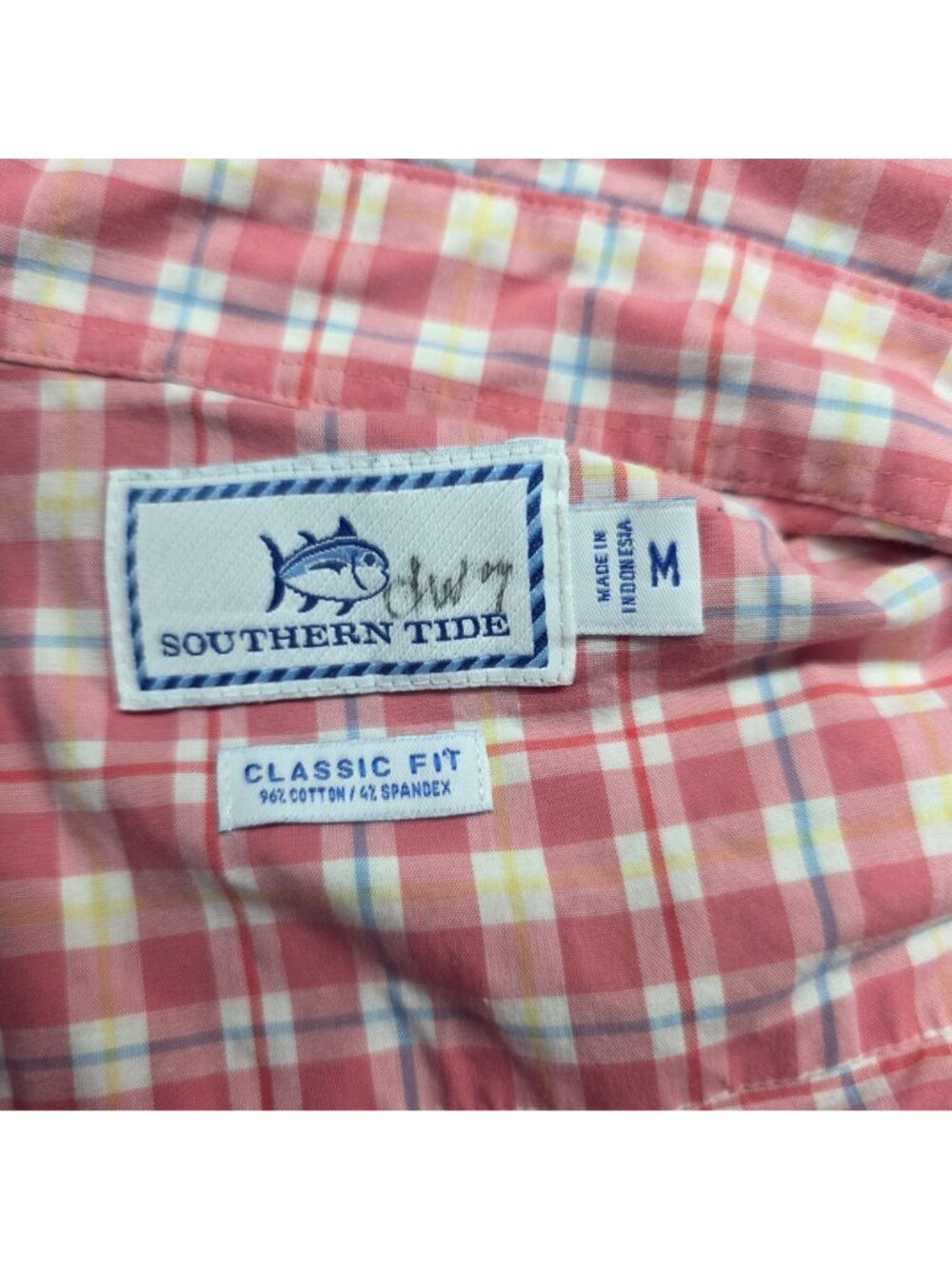 Men's Southern Tide Pink Plaid Classic Fit Stretch Button Up Shirt Size M - Picture 2 of 8